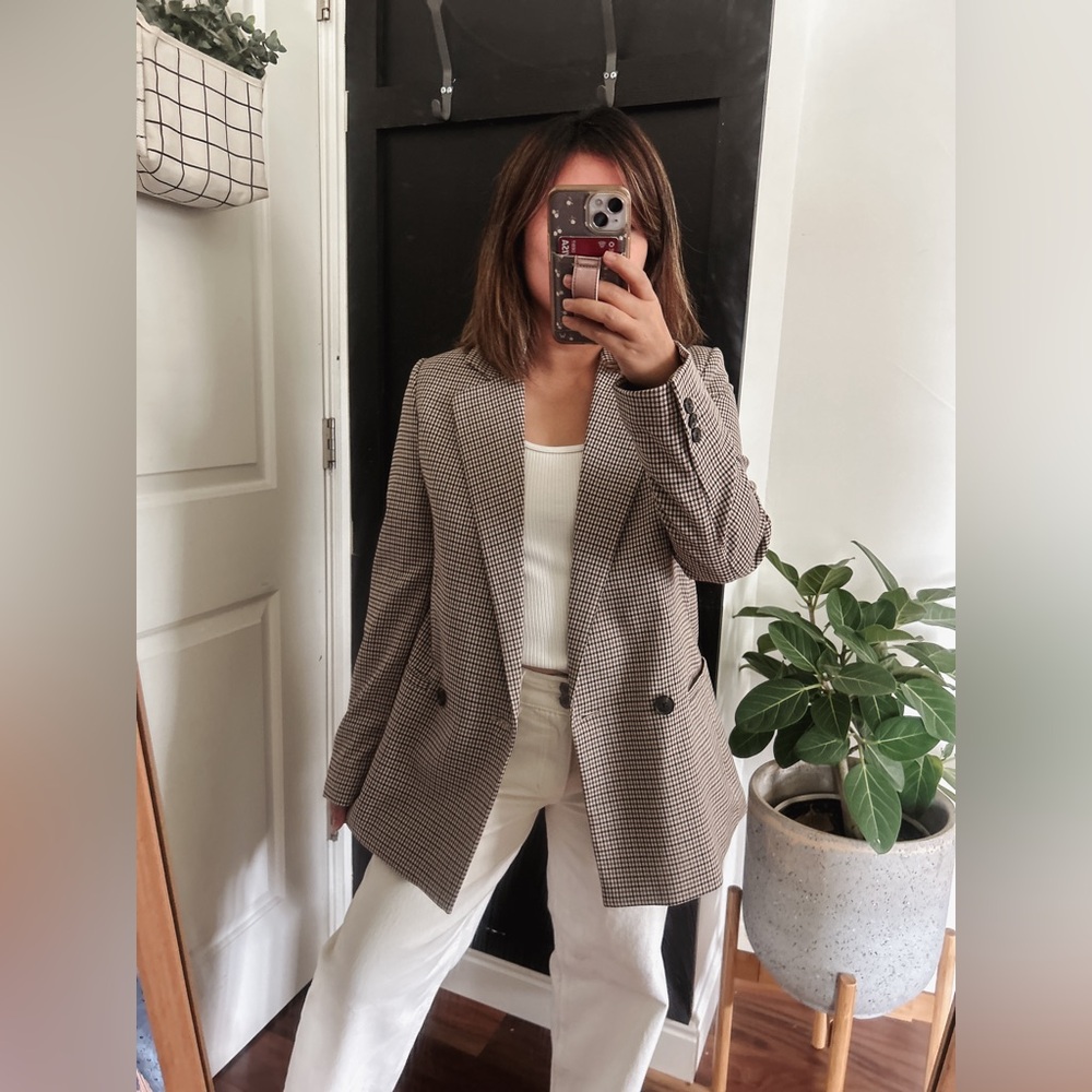 MANGO Patterned Wrap Check Blazer. Size S - Picture 13 of 16